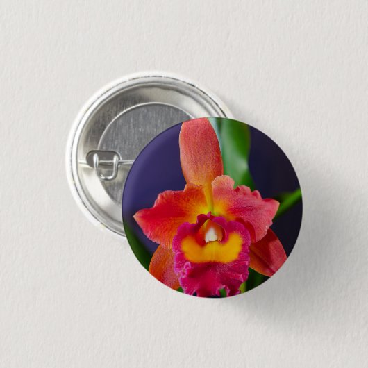 Rode en Oranje orchidee Button (Voorkant /achterkant)