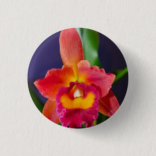 Rode en Oranje orchidee Button (Voorkant)