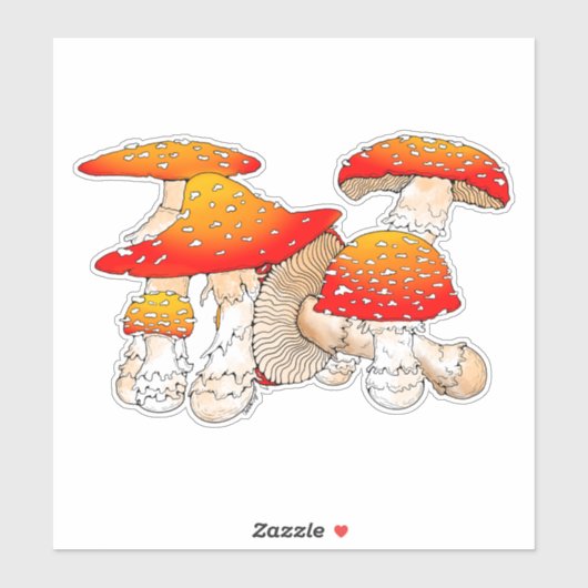Rode en oranje paddenstoel sticker (Vel)