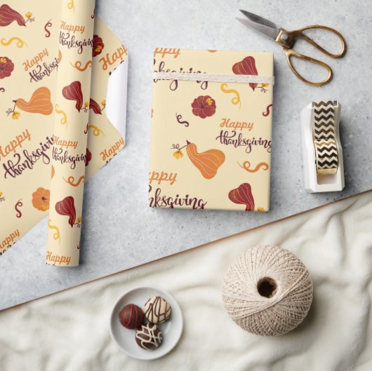 Rode en Oranje Pompoenen Thanksgiving Gift Naadloo Cadeaupapier (Crafts)