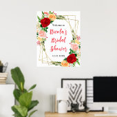 Rode en oranje rozen Bruidsbruiloft Welkom Poster (Thuiskantoor)