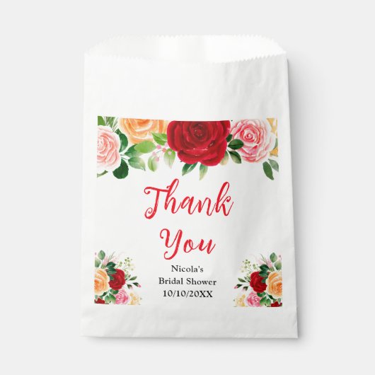 Rode en oranje rozen bruidsdouche bedankje bedankzakje (Voorkant)