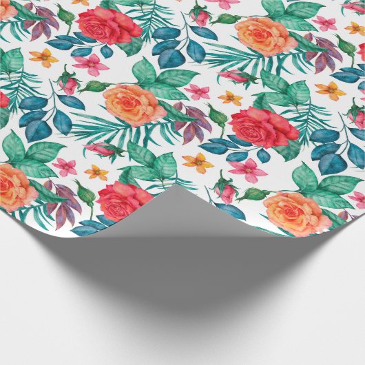 Rode en oranje rozen Huwelijksinpakpapier Cadeaupapier (Hoek)