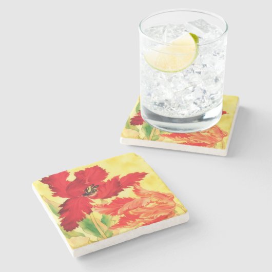 Rode en Oranje Tulp stijl Bloemenkunst Stenen Onderzetter (Zijkant)