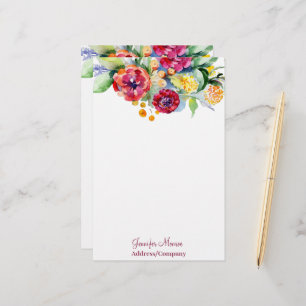 Rode en oranje waterverf bloemstuk gepersonaliseer briefpapier
