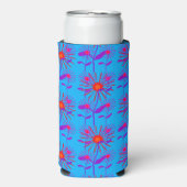 Rode en paarse bloemen blauw seltzer blikjeskoeler (Seltzer Voorkant)