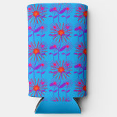 Rode en paarse bloemen blauw seltzer blikjeskoeler (Voorkant)