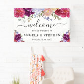 Rode en paarse bloemen bruiloft welkom spandoek (Insitu)