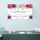 Rode en paarse bloemen bruiloft welkom spandoek (Beurs)