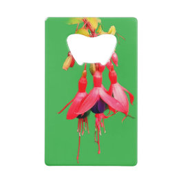 Rode en paarse bloemen creditkaart flessenopener