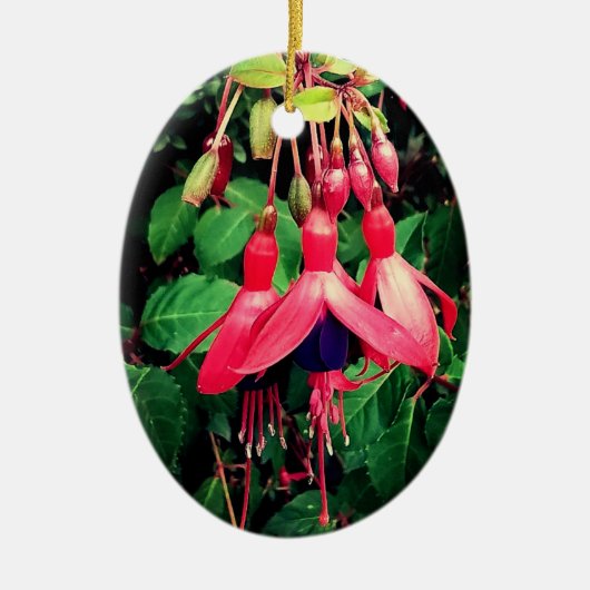 Rode en paarse bloemen keramisch ornament (Voorkant)