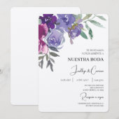 Rode en paarse Bloemen Spaanse bruiloft uitnodigin Kaart (Voorkant / Achterkant)