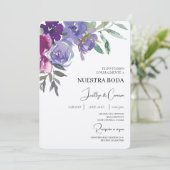Rode en paarse Bloemen Spaanse bruiloft uitnodigin Kaart (Staand voorkant)