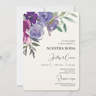 Rode en paarse Bloemen Spaanse bruiloft uitnodigin Kaart