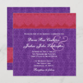 Rode en Paarse Damask Monogram Wedding V14 Kaart (Voorkant / Achterkant)