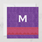 Rode en Paarse Damask Monogram Wedding V14 Kaart (Achterkant)