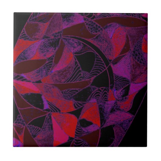 Rode en Paarse  Glazen in lood Tegeltje (Voorkant)