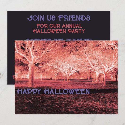 Rode en Paarse Halloween Party Enge Bossen Kaart (Voorkant / Achterkant)