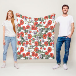 Rode en Paarse Klaprozen Patroon Fleece Deken