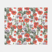Rode en Paarse Klaprozen Patroon Fleece Deken (Voorkant (Horizontaal))