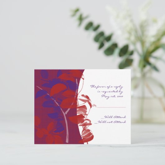 Rode en Paarse Leaf Design Response Kaart (Staand voorkant)