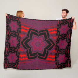 Rode en Paarse Lotus in Black Fleece Deken