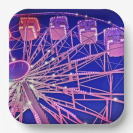 Rode en paarse reuzenwielen papieren bordje