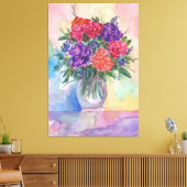 Rode en paarse rozen in een vaas canvas afdruk (Insitu (Woonkamer))