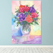 Rode en paarse rozen in een vaas canvas afdruk (Insitu (Houten vloer))