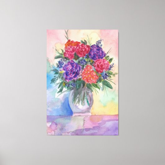 Rode en paarse rozen in een vaas canvas afdruk (Voorkant)