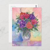 Rode en Paarse Rozen in Vase Briefkaart (Voorkant / Achterkant)