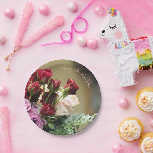 Rode en Paarse Rozen Papieren Bordje (Feest)