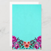 Rode en paarse rozen turkooizen briefpapier (Voorkant / Achterkant)