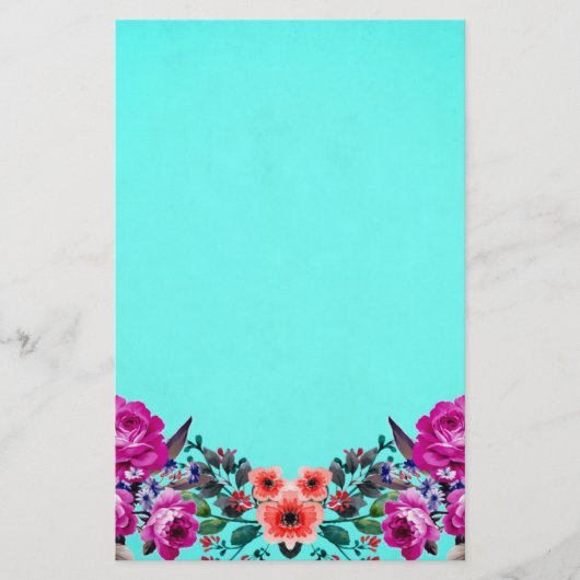 Rode en paarse rozen turkooizen briefpapier (Voorkant)