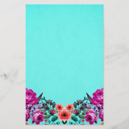 Rode en paarse rozen turkooizen briefpapier