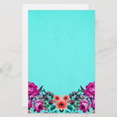 Rode en paarse rozen turkooizen briefpapier (Voorkant / Achterkant)