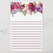 Rode en paarse waterverf bloemen gepersonaliseerd briefpapier (Achterkant)