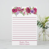 Rode en paarse waterverf bloemen gepersonaliseerd briefpapier (Staand voorkant)