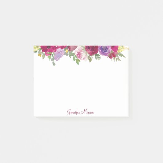 Rode en paarse waterverf bloemen gepersonaliseerd post-it® notes (Voorkant)