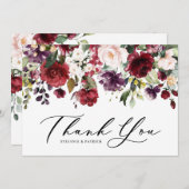 Rode en Paarse Waterverf Floral Garland Wedding Bedankkaart (Voorkant / Achterkant)