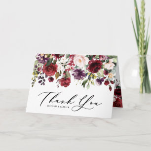 Rode en Paarse Waterverf Floral Garland Wedding Bedankkaart
