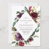 Rode en Paarse Waterverf Floral Lijst Wedding Kaart (Voorkant)
