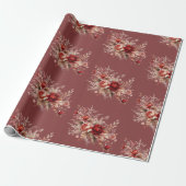 Rode en perzikblush bloem cadeaupapier (Uitgerold)