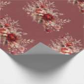 Rode en perzikblush bloem cadeaupapier (Hoek)