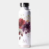 Rode en Pruim Rozen Waterverf Bloemen met Monogram Waterfles (Links)