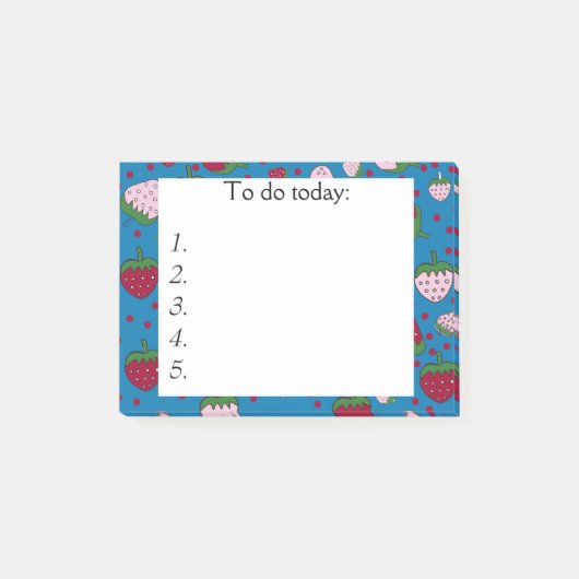 Rode en Roze Aardbeien op Blauwe Post-it Briefjes Post-it® Notes (Voorkant)