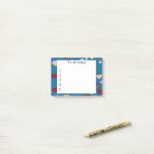Rode en Roze Aardbeien op Blauwe Post-it Briefjes Post-it® Notes (Op bureau)