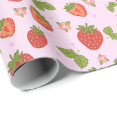 Rode en roze aardbeienpatroon cadeaupapier (Rol Hoek)