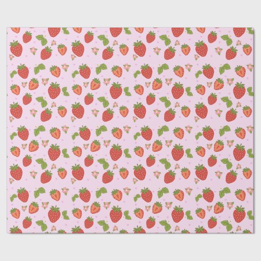 Rode en roze aardbeienpatroon cadeaupapier (Zoom)