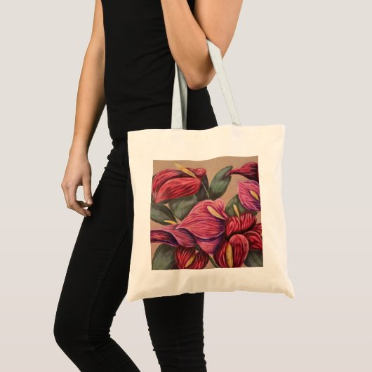 Rode en roze anthurium canvas tas (Voorkant (product))